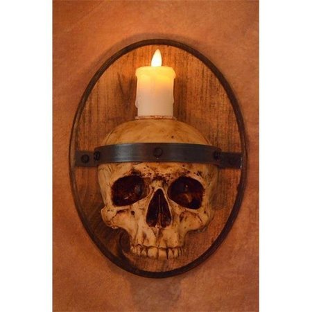 SKELETONS & MORE Skeletons & More SCON-900M Skull Plaque Wood Sconce with Votive Flameless Candle SCON-900M